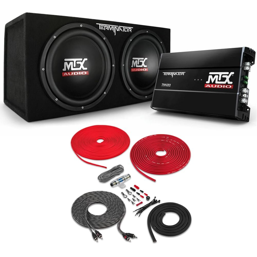 MTX TNP212D2 12" 1200W Dual Car Subwoofer Box with Amplifier and Install Kit