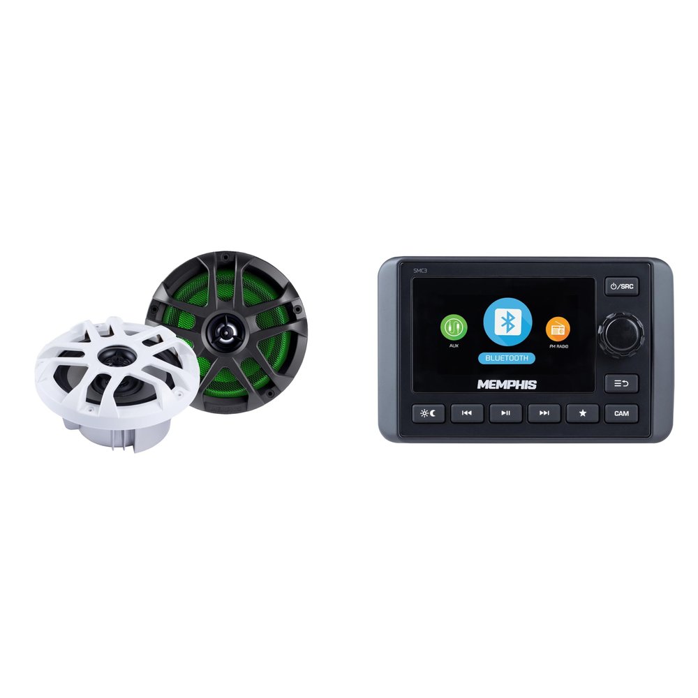 Memphis Audio SMC3 Marine Multi-Zone Media Center w/ MXA60L 6.5" LED Marine Speakers Bundle