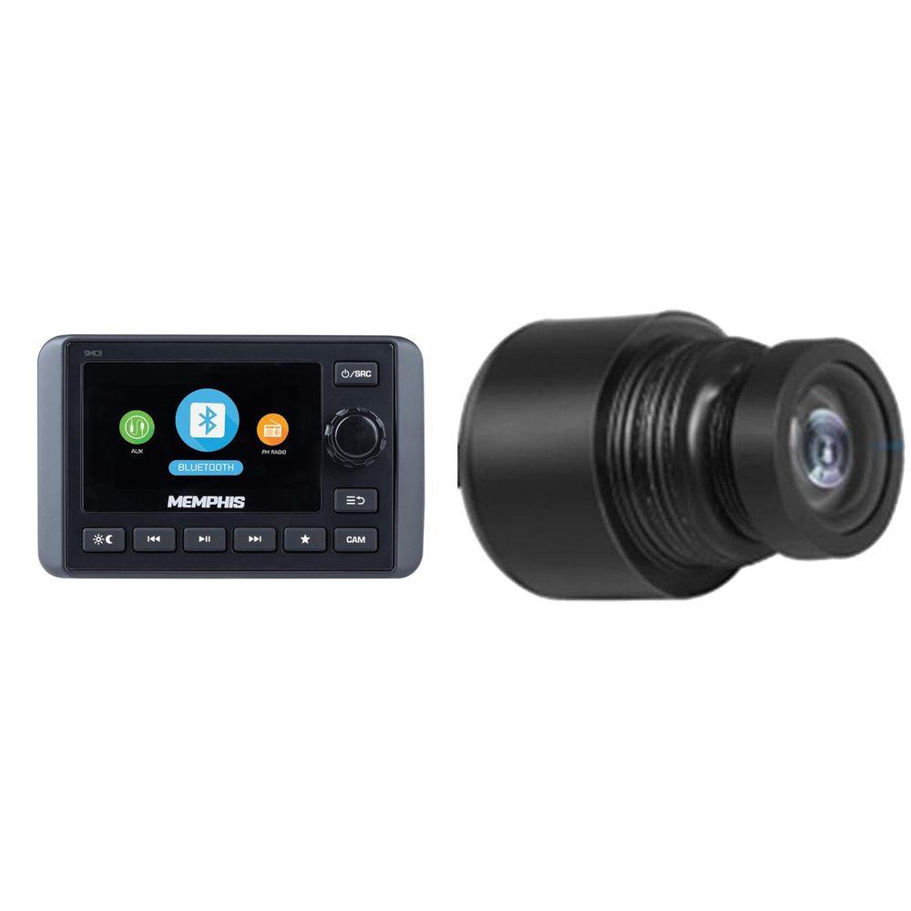 Memphis Audio SMC3 Marine Multi-Zone Media Center with Subwoofer Control, Bluetooth & MXCAM Waterproof Camera Bundle