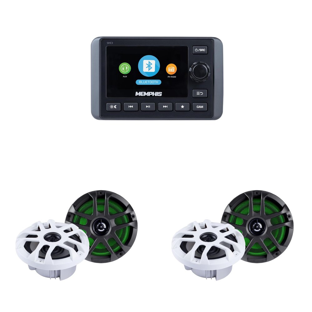 Memphis Audio SMC3 Marine Multi-Zone Media Center w/ (2) MXA60L 6.5" LED Marine Speakers Bundle
