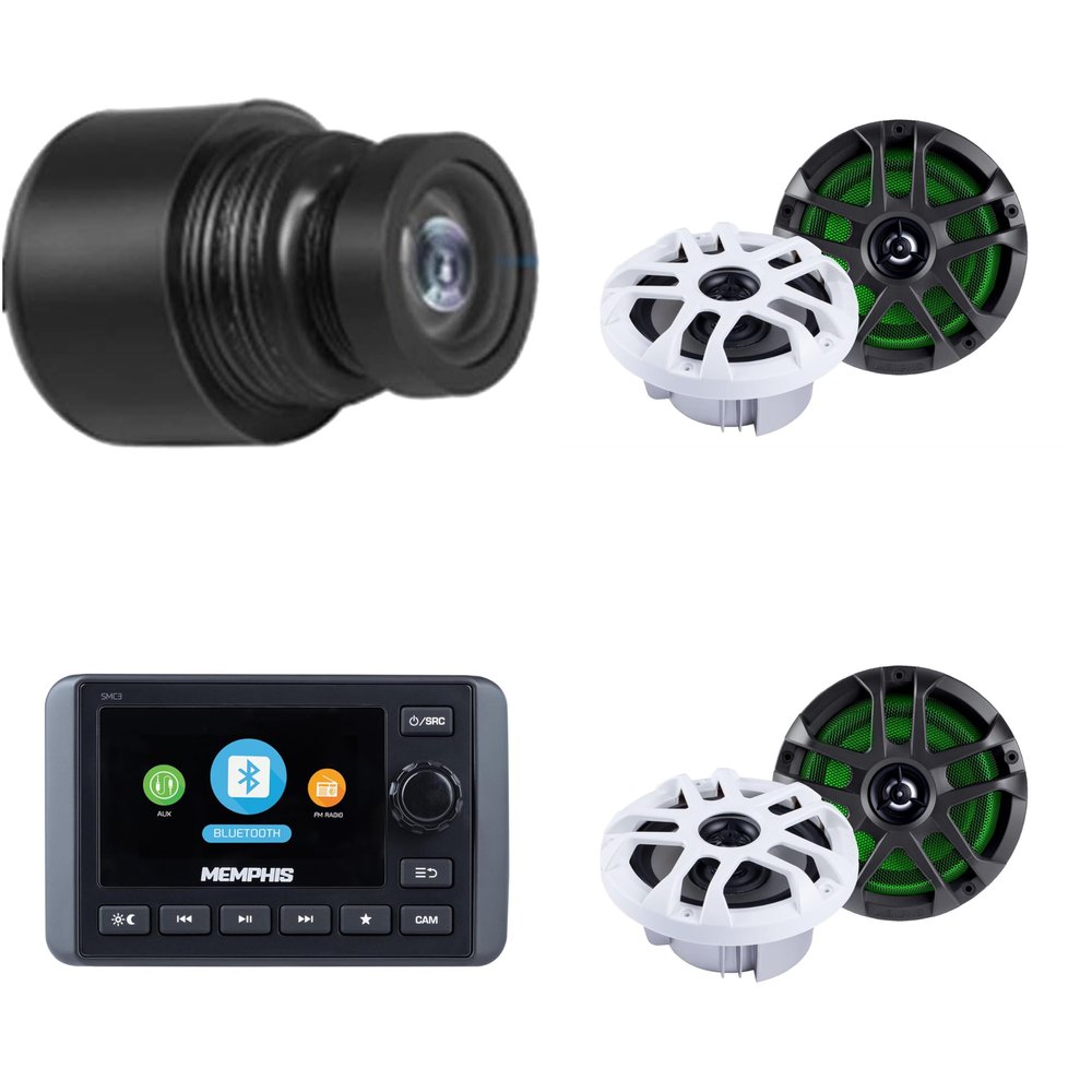 Memphis Audio SMC3 Marine Multi-Zone Media Center w/MXCAM Waterproof Camera & (2) MXA60L 6.5" LED Marine Speakers Bundle
