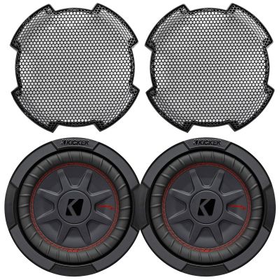 KICKER 48CWRT82 CompRT 8" 600 Watt Max Power DVC 2-Ohm Ultra-Thin Car Audio Subwoofer (Pair) Bundle Combo with 8" Round Steel Mesh Subwoofer Grille