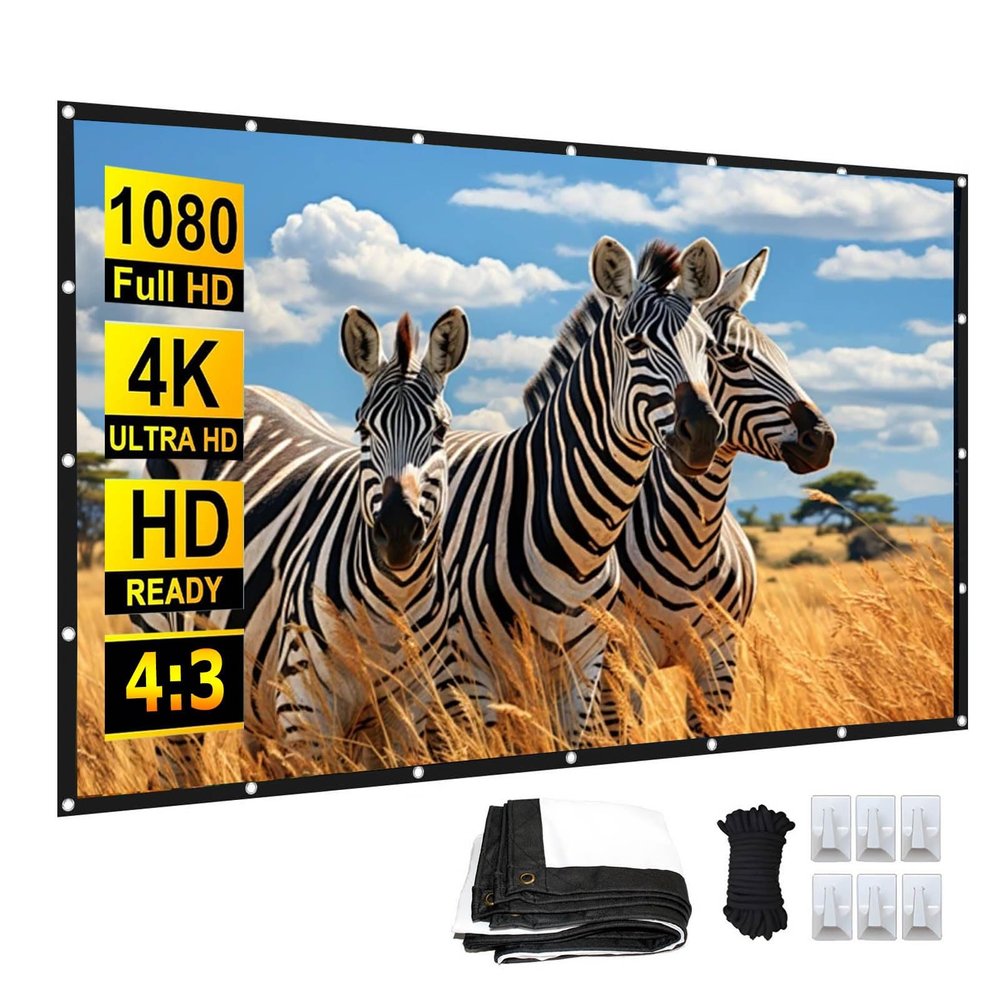200/300 Inch Large Foldable Projector Screen 4:3 4K HD Portable Video Projection Screen Movie Screens for Indoor Outdoor Office Home Hotel School(4:3 72in)