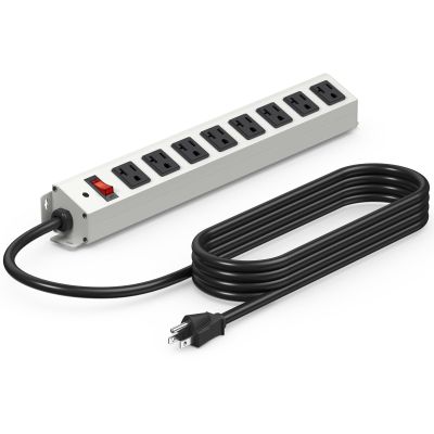 CCCEI Corner Mount Angle Power Strip, Under Cabinet Heavy Duty 8 Outlets Power Strip 20Amp, Metal Underneath Desk Plug Surge Protector, Wall Mountable, for Garage, Shop, Kitchen. 3FT Extension Cord.