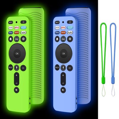[2 Pack] CLANGPEONY Protective Cover for VIZIO XRT260 Smart TV Remote 2021, Vizio Xrt260 V-Series 4K Voice Remote Case Shockproof Anti Slip Silicone Sleeve with Lanyards (Glow Green & Glow Blue)
