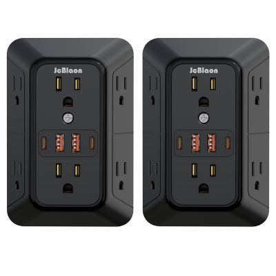 2 Pack Multi Plug Wall Outlet Extender Surge Protector 6 AC Outlet Splitter with 4 USB Ports(2 USB C) Wall Charger 1050J Power Strip 125V/15A, 1875W for Home, Office, Travel Dorm Room Essentials