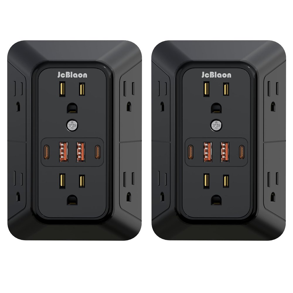 2 Pack Multi Plug Wall Outlet Extender Surge Protector 6 AC Outlet Splitter with 4 USB Ports(2 USB C) Wall Charger 1050J Power Strip 125V/15A, 1875W for Home, Office, Travel Dorm Room Essentials