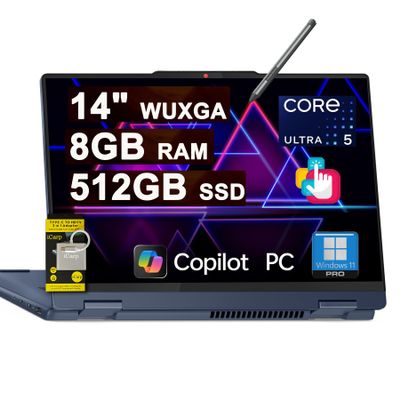 Lenovo IdeaPad Flex 5i 2-in-1 Laptop 14" WUXGA Touch Intel 12-core Ultra 5 225U (Beats Core 7 150U) 8GB RAM 512GB SSD Backlit for Creator Designer Business Professional Win11Pro ICP Hub/Copilot AI PC