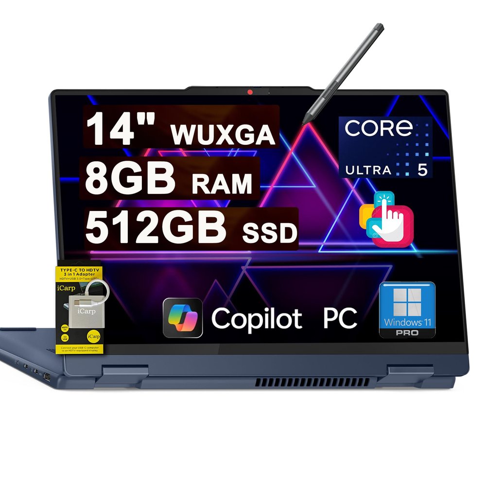 Lenovo IdeaPad Flex 5i 2-in-1 Laptop 14" WUXGA Touch Intel 12-core Ultra 5 225U (Beats Core 7 150U) 8GB RAM 512GB SSD Backlit for Creator Designer Business Professional Win11Pro ICP Hub/Copilot AI PC