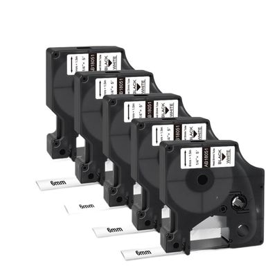 18051 Heat Shrink Tube Label Tape 6mm Black On White 5 Pieces Compatible with Labeller for 1000 3000 4200 5000 5200 6000 Series