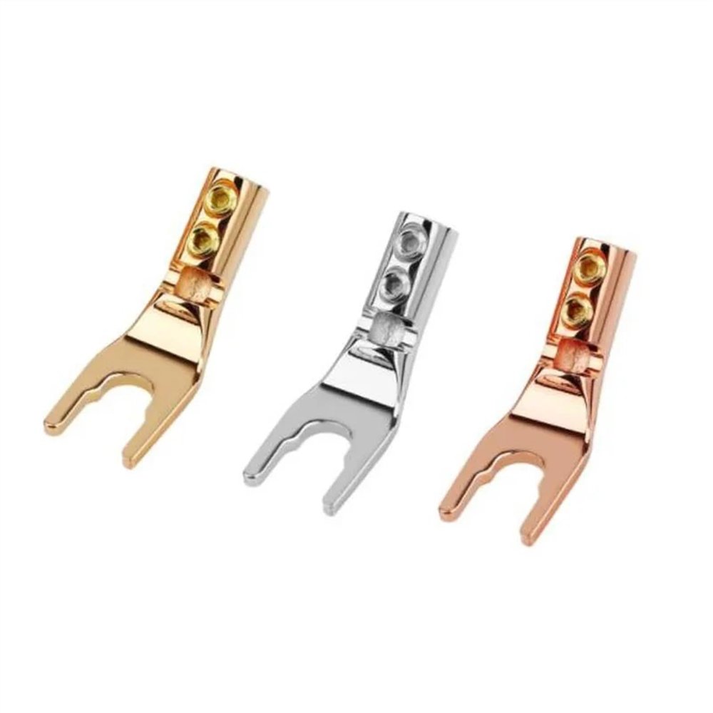 1PC U/Y Fork Spade Banana Male Solder Wire Connector Gold Plated Copper Speaker Terminal Audio Adapter Y Type Jack(Gold)