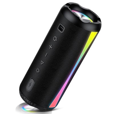 dotn Portable Bluetooth Speaker, 2026 Bluetooth Wireless Speaker 5.4 with RGB Lights, 20H Playtime with Deep Bass, IP7 Waterproof, TWS Pairing, Portable Speaker for Travel/Party/Home/Gifts, Black