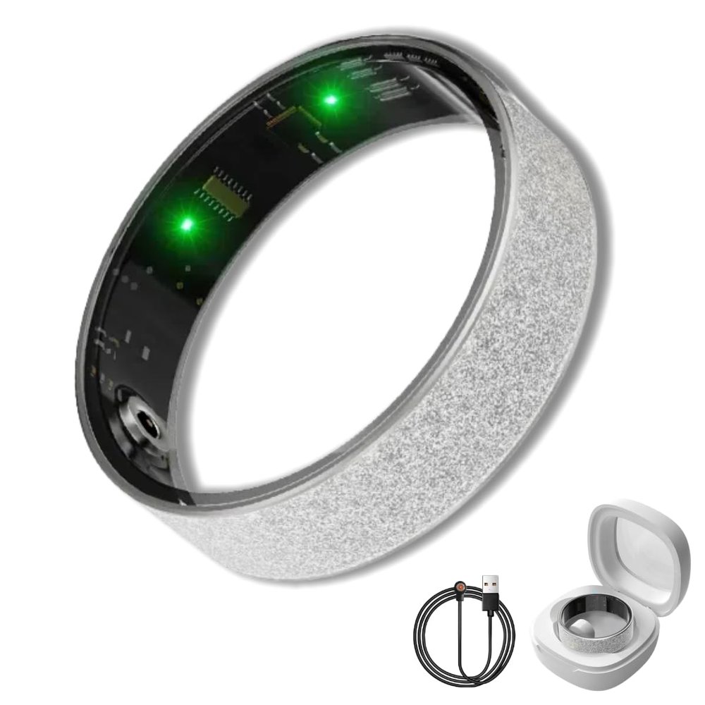 Smart Fitness Ring for Women Men 24/7 Heart Rate Sleep Monitor, Blood Oxygen (SpO2) Measurement, Step Counter, Sport Watch Companion, IP68 Waterproof Health Ring (Frosted- Silver, 12)