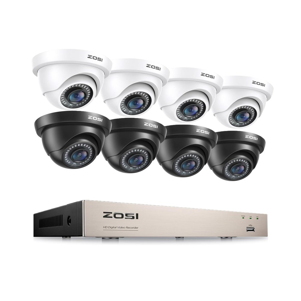 ZOSI 8CH 1080p Home Security Camera System with AI Human/Vehicle Detection, 4PCS 2MP Outdoor Indoor Surveillance Cameras, H.265+ DVR, 80ft Night Vision, Remote Access.