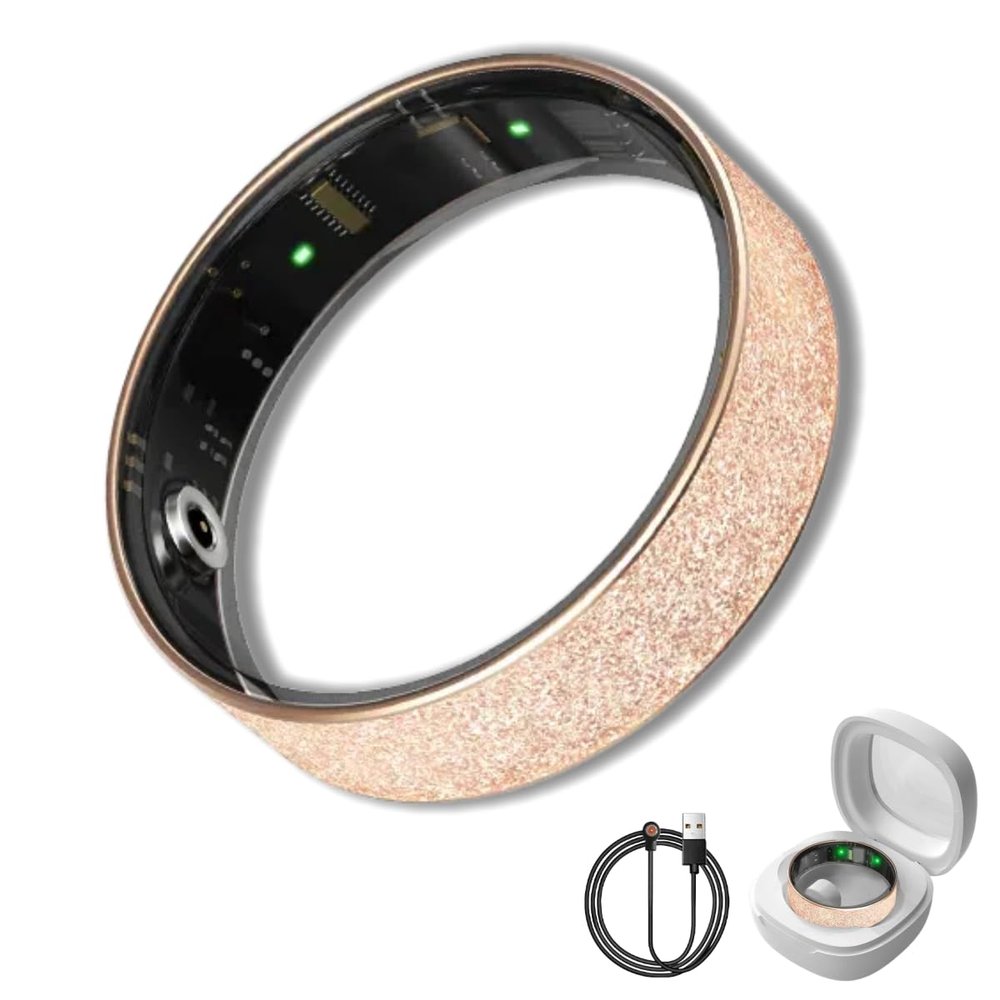 Smart Fitness Ring for Women Men 24/7 Heart Rate Sleep Monitor, Blood Oxygen (SpO2) Measurement, Step Counter, Sport Watch Companion, IP68 Waterproof Health Ring (Frosted-Rose Gold, 12)
