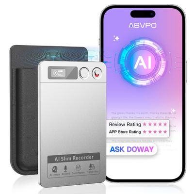 AI Voice Recorder, Note Voice Recorder - Transcribe & Summarize, AI Noise Cancellation Technology, Supports 118 Languages, 64GB Memory APP Control Audio Recorder (LightSilver)