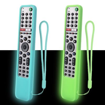 2 Pack Protective Silicone Remote Case for Sony RMF-TX600U RMF-TX500U RMF-TX500E RMF-TX600E Smart Voice Remote Controller Washable Anti-Lost Remote Cover with Loop (Glow Green and Glow Blue)