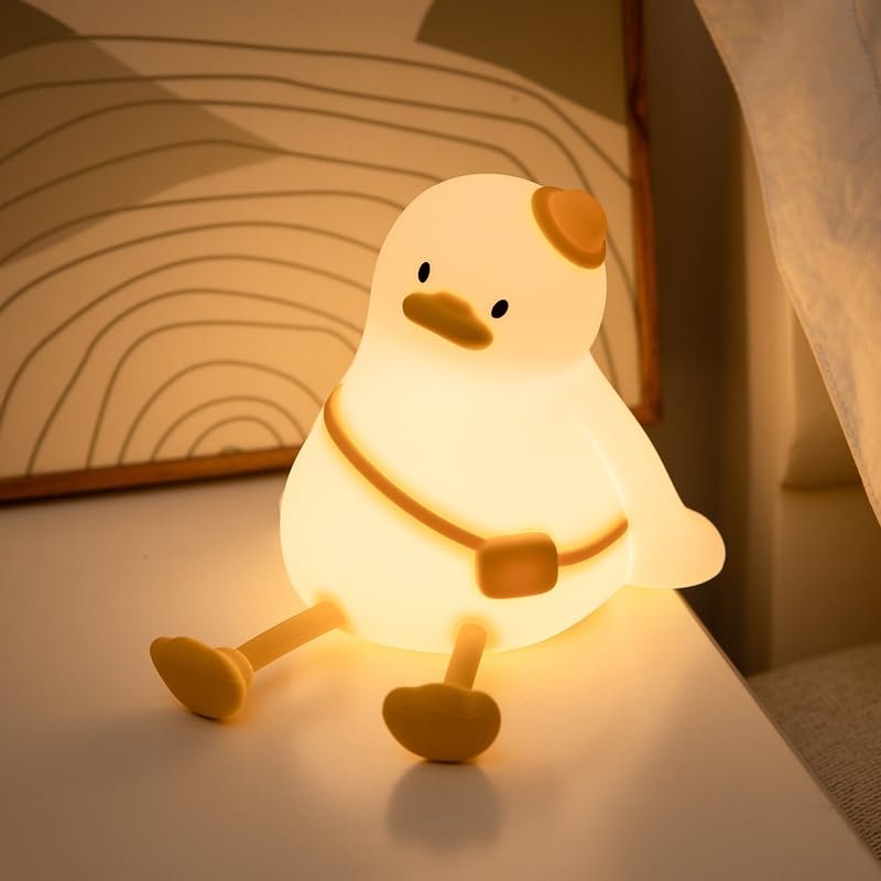 Cute Duck Night Light, Animal Lamp, Food Grade Silicone, Rechargeable, 3 Level Dimmable, Squishy Nursery Nightlight for Desk Decor, Funny Gifts Stuff for Boys Girls Baby, White Elephant Gifts
