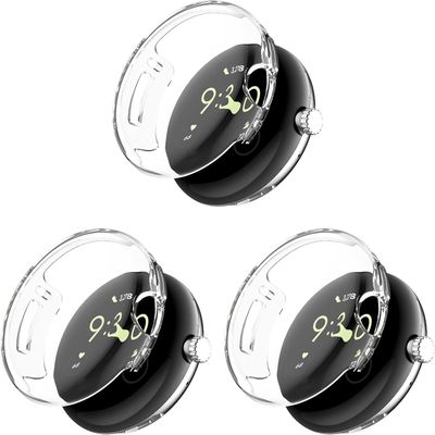 3 Pack Cases Compatible with Google Pixel Watch 4 41mm with Screen Protector, Flexible TPU Shockproof Scratch Proof Cover Case for Pixel Watch 4 41mm Smartwatch (Clear/Clear/Clear)