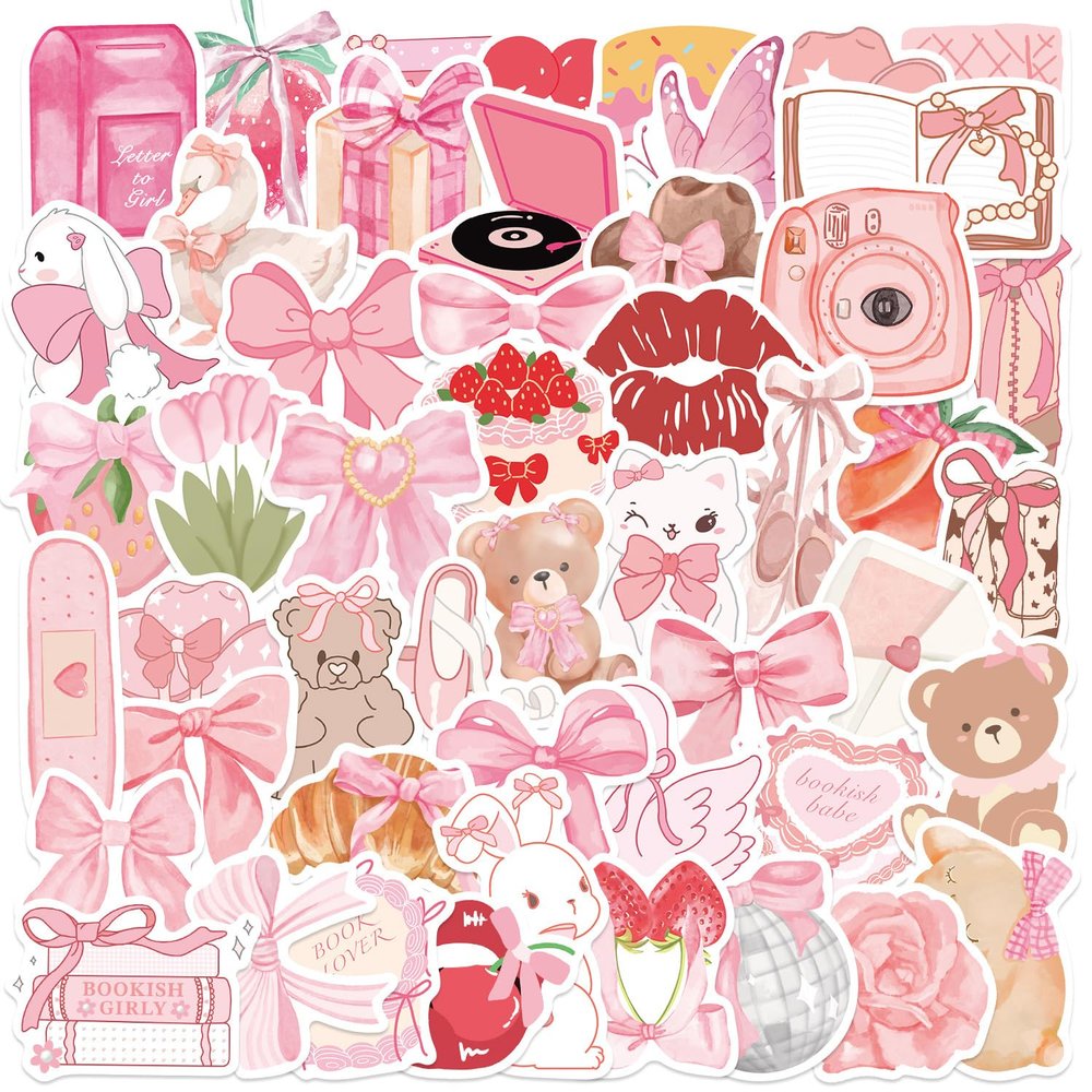 100PCS Pink Coquette Stickers Pack, Cute Aesthetic Bow Girly Stickers for Women Girls Waterproof Vinyl Decals for Laptop Water Bottles Computer Phone Guitar
