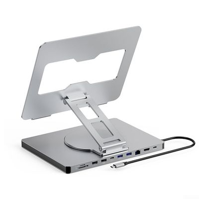 10 In 1 Laptop Stand Hub With 4K 60Hz Gigabit Ethernet Port USB 3.0 Ports Foldable Rotating, Aluminum Alloy Desktop Space Saving, Laptop Cooling Stand
