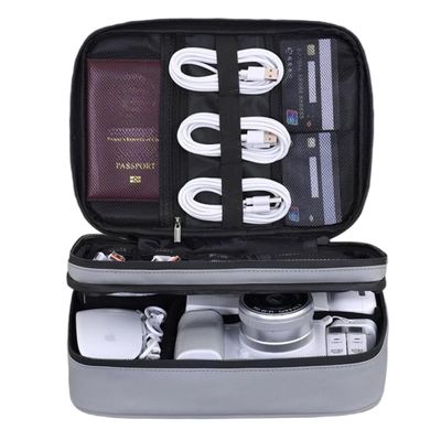 OUHANLE Electronic Bag Travel Three-Layer Large Capacity Cable Accessories Bag Waterproof Shockproof Carrying Case, Grey