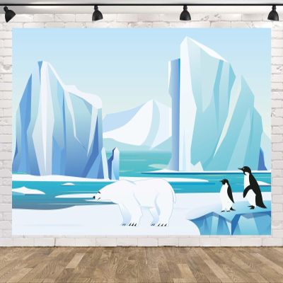 BELECO 10x8ft Fabric Cartoon Arctic Landscape Backdrop Polar Bear Penguin Iceberg Snow Mountain Glacier Background Ice Snow World Banner Kids Birthday Party Decorations Winter Photo Studio Props
