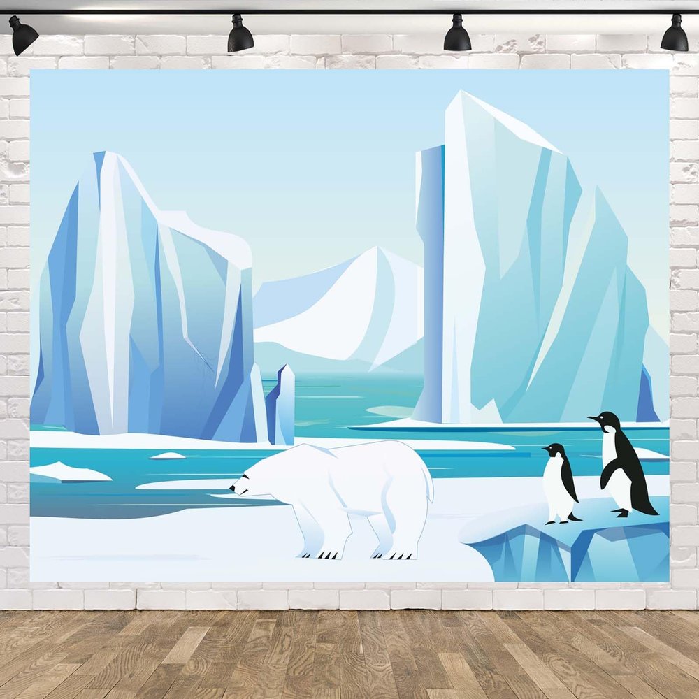 BELECO 10x8ft Fabric Cartoon Arctic Landscape Backdrop Polar Bear Penguin Iceberg Snow Mountain Glacier Background Ice Snow World Banner Kids Birthday Party Decorations Winter Photo Studio Props