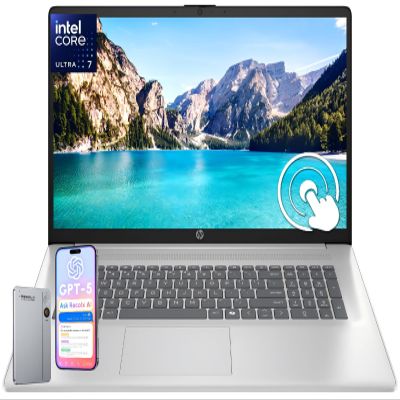 HP 17 inch Business Touchscreen Laptop, Intel 12-Core Ultra 7 255U up to 5.2GHz, 32 GB DDR5, 1 TB SSD, 17.3" HD+ Touch Screen, Backlit, WiFi 6, Copilot Key, Windows 11 Pro, w/RECOLX AI Voice Recorder