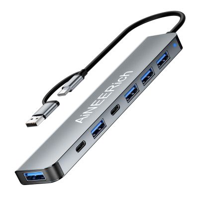 AiNEERich USB Hub for Laptop,USB C Hub Multiport Adapter Extended 5 USB Ports,1 Type C Port,USBC USBA Converter for iPhone 16 15,Laptop,PC,Mac,MacBook Pro Air,iPad,Desktop,Grey