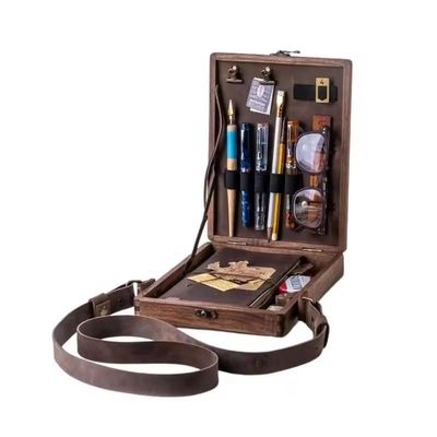 10" X 7.5" Retro Nostalgic Writers Wood Box Bags Women's Wood Messenger Bags Outdoor Sketch Bags Tool Storage with Lid Souvenir Box Bag