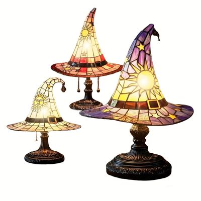 UIDMEN Personalized Witch Hat Lamp, Vintage Gothic Table Lamp, Halloween Decor for Home Party, Stained Glass Resin Wizard Hat Lamp, Halloween Gifts for Kids, Girls, Boys, Family, Friends