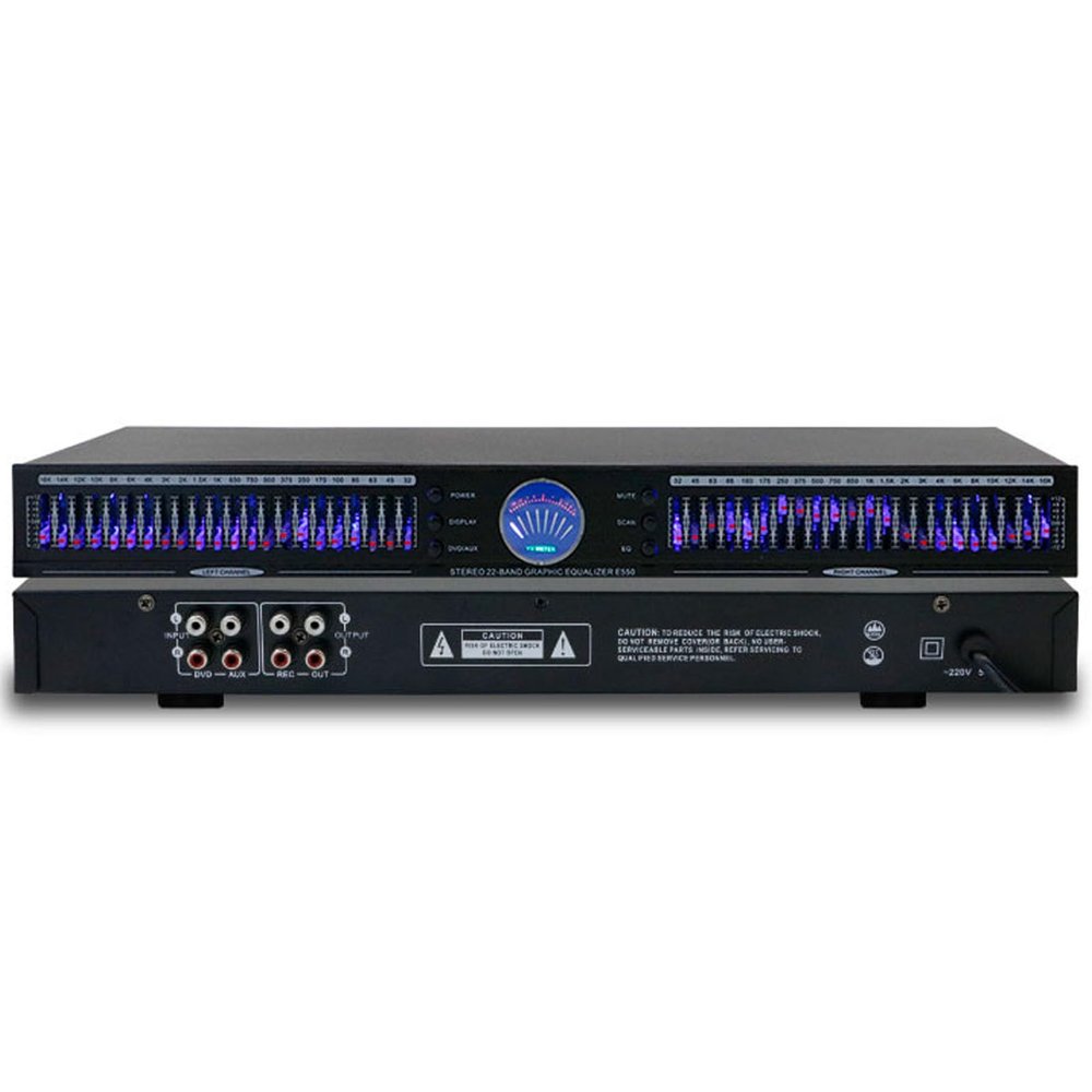 22-Band Audio Equalizer, Graphic Equalizer, Dual Channel 1u Rack Mount, with 10 Preset Effects, Automatic Noise Reduction, for Hifi Home Tuning