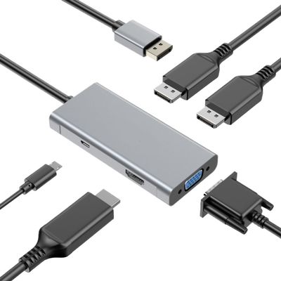 4IN1 Docking Station 4K 60Hz USB C to Displayport Hub+HDMI-Compatible+VGA Multiport Splitter