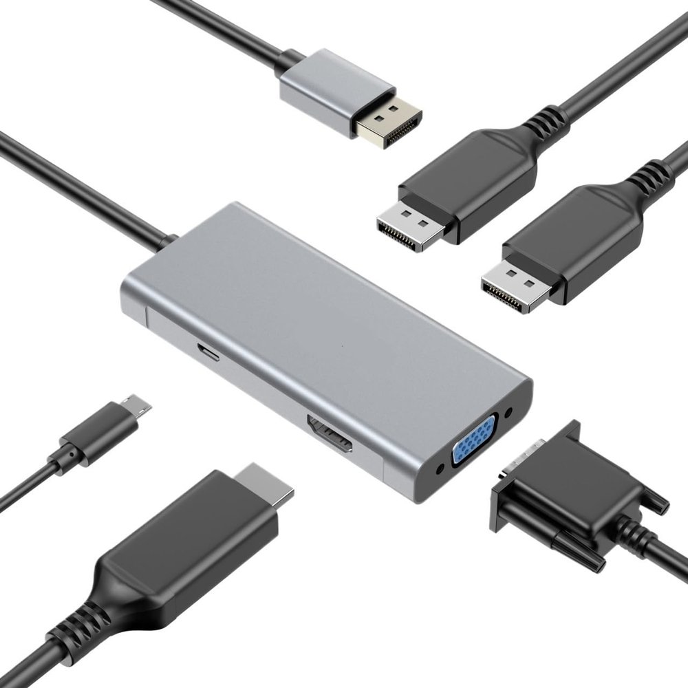 4IN1 Docking Station 4K 60Hz USB C to Displayport Hub+HDMI-Compatible+VGA Multiport Splitter