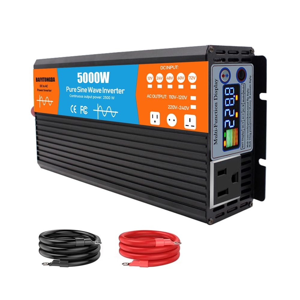 2500W Power Inverter Peak 5000W Pure Sine Wave Inverter 12v 24v 48v 60v 72v to 110v/220v, LCD Display, Off-Grid Solar Inverters for Vehicles, Camping, Emergencies,Dc 60v,AC 240V