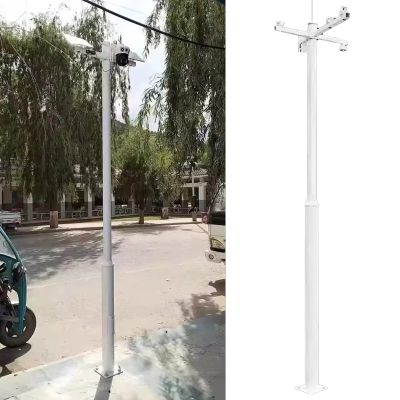Blazea Sections Security Camera Pole Outdoor, All-Weather Surveillance Security Camera Pole with Stake, CCTV Security Camera Post and 4 Brackets(4.5m (14.8ft))