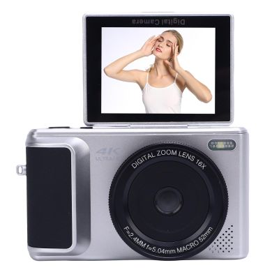 Vikye Digital Camera, 4K HD Camera, 64MP Autofocus Digital Point and Shoot with 180 Flip Screen, Compact for Travel Recording (Silver)