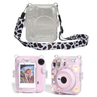 YUEHISY Protective Clear Case for Mini 12, Instant Camera Case Kit with Colorful Adjustable Shoulder, Stickers, for Storing Photos (Milk Cow)
