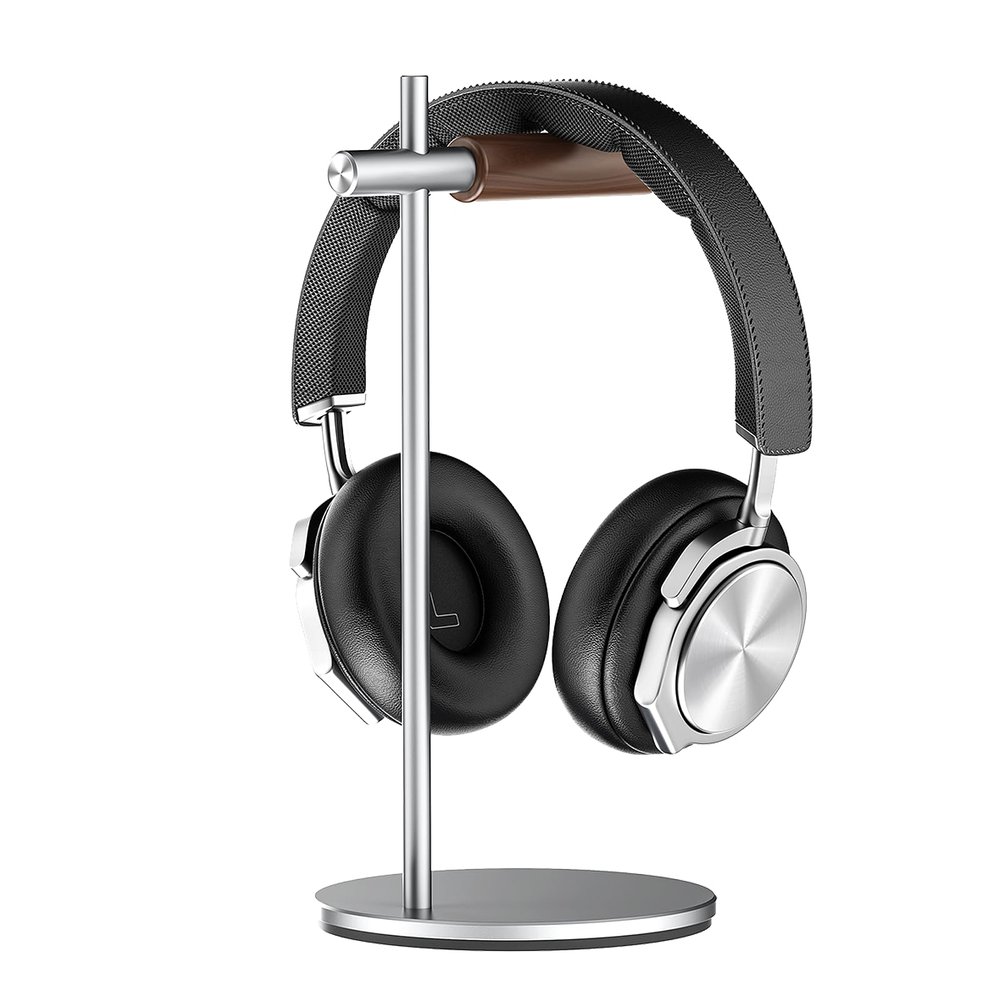 Oak Headphone Stand, Wood Headset Stand for Desk, Universal Holder for Airpods max, Bose, Beats, Gaming, Apple Vision Pro, VR Display Stand (Silver)
