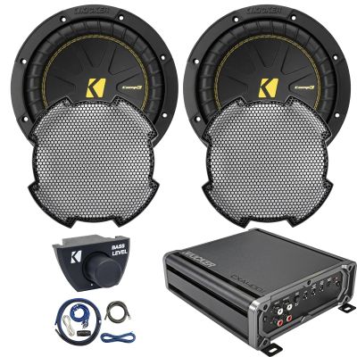 2X Kicker CWC8 COMPC 8" 400 Watts Peak Power 4-Ohm Dual Voice Coil Car Audio Subwoofer W/Grille, 400-Watt Class D Mono Subwoofer Amplifier, Wiring Installation Kit, Remote Control for Amps
