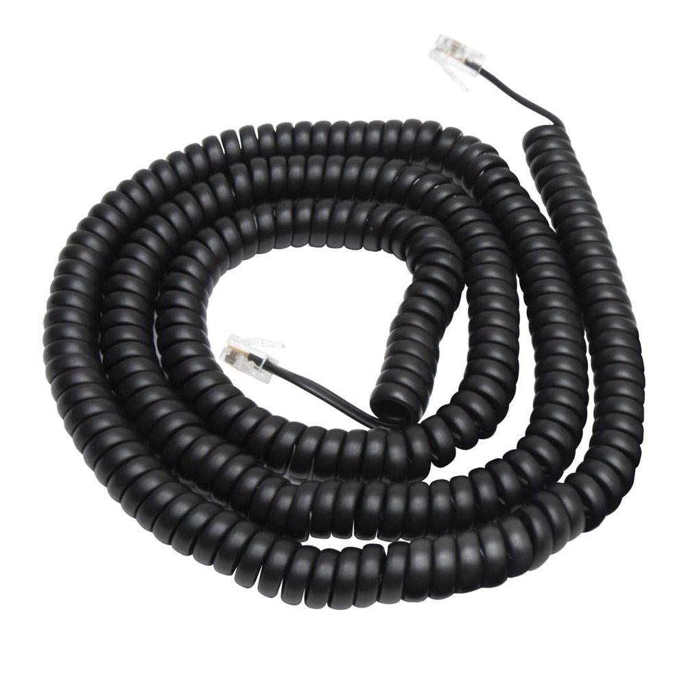 ICC Telephone Handset Cord/Phone Cord, 25 Ft  RJ9 (RJ22) Connectors, Flat Black, 1-Pack  Curly Coiled Tangle-Free Design for PBX & VoIP Phones