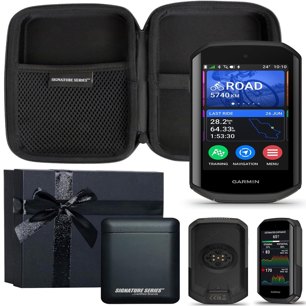 Garmin Edge 1050 Premium Cycling Computer | Vivid Color Touchscreen Display, Built-in Speaker, Advanced Training and Group Ride Features, Road Hazard Alerts | Signature Series Gift Bundle