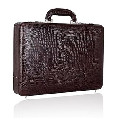 DA LV Full Grain Leather Briefcase for Men - Business Laptop Bag - Imported Handmade Leather Bag - Attache -Men Gifts (Croco Brown)