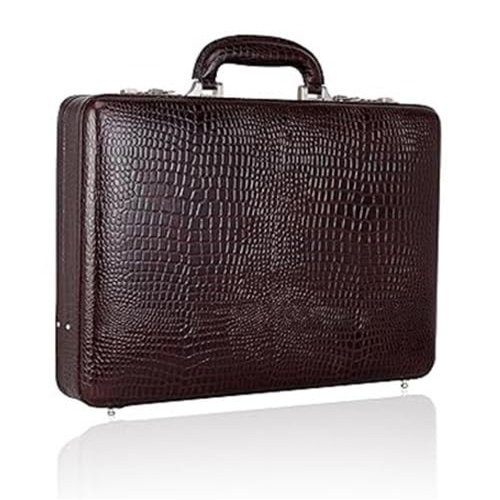 DA LV Full Grain Leather Briefcase for Men - Business Laptop Bag - Imported Handmade Leather Bag - Attache -Men Gifts (Croco Brown)