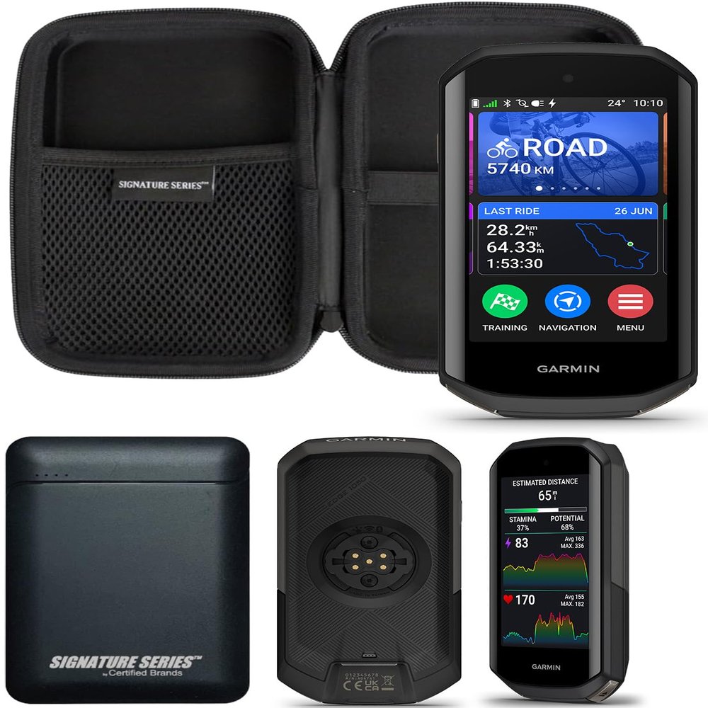 Garmin Edge 1050 Premium Cycling Computer | Vivid Color Touchscreen Display, Built-in Speaker, Advanced Training and Group Ride Features, Road Hazard Alerts | Signature Series Power Bundle