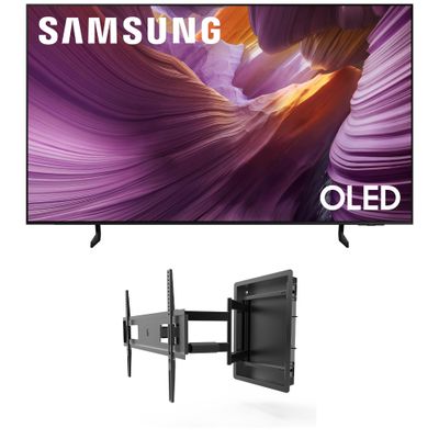 Samsung QN55S85FAFXZA 55 Inch OLED HDR 4K Smart TV with a Kanto R500 Recessed Ultra-Low Profile Full-Motion Mount (2025)