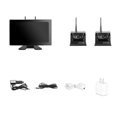 10 Inch Touch Screen DVR Recorder Monitor With Solar Energy Reverse Backup Rear View Cam For Camper/Truck/Hitch/Trailer(Monitor with 2 Cam,Without SD card)