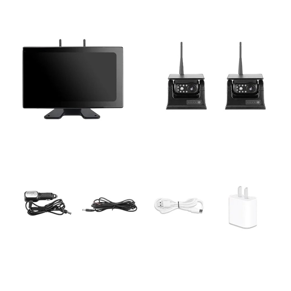 10 Inch Touch Screen DVR Recorder Monitor With Solar Energy Reverse Backup Rear View Cam For Camper/Truck/Hitch/Trailer(Monitor with 2 Cam,Without SD card)
