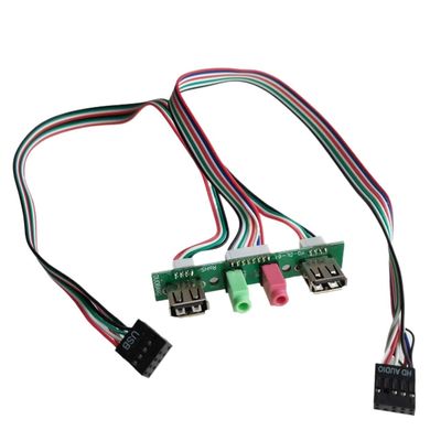 30cm 2-Port USB 2.0 9Pin 3.5mm HD Audio Standing Socket Interface Computer Motherboard Extension Cable Chassis Front Panel 74x13